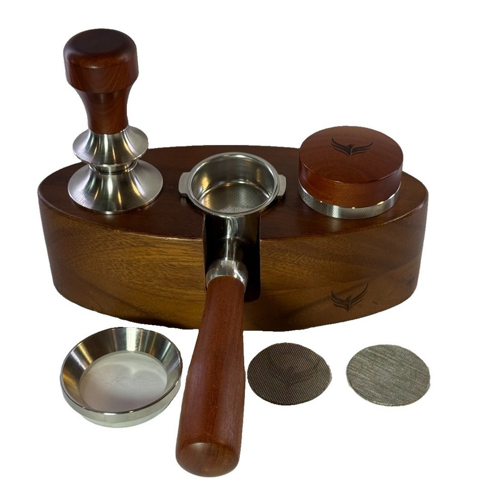 CittaLalage Walnut Wood Espresso Tamping Station Set Tamper Portafilter